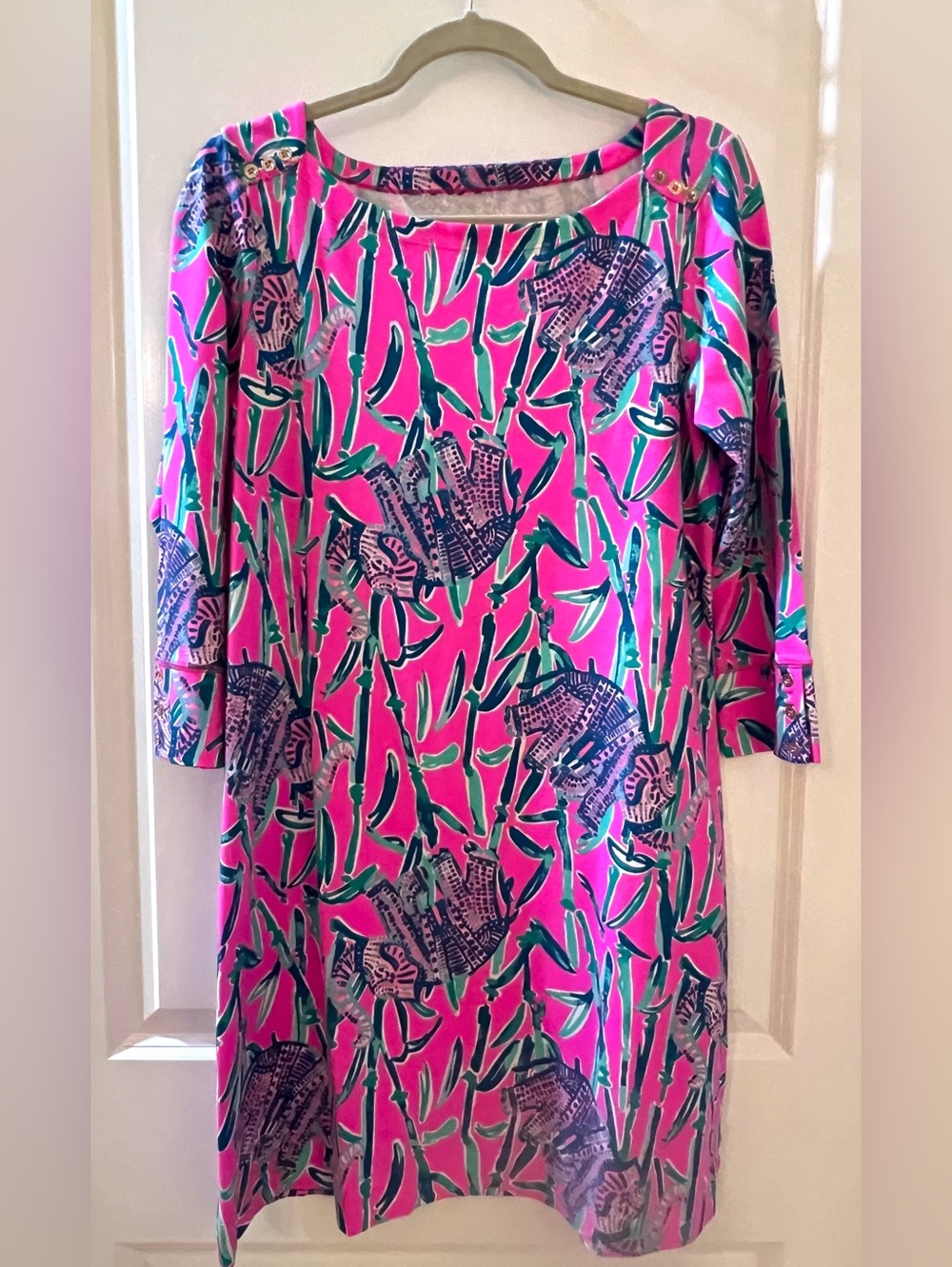 Lilly Pulitzer Pink with Teal and Blue Tropical Print Dress